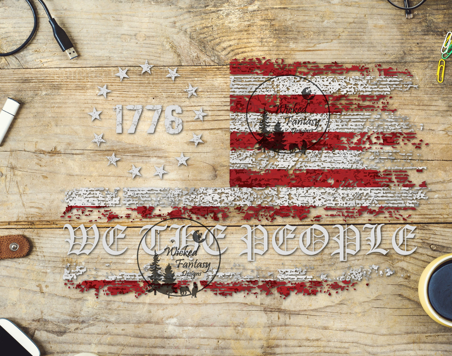 UVDTF USA American Flag 1776 We The People Horizontal Element