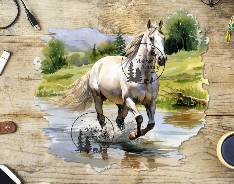 UVDTF Grey Horse Running Through Water