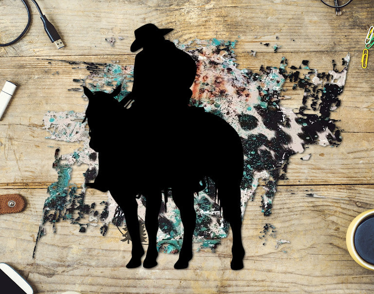 UVDTF Cowboy Silhouette with Cowhide Background