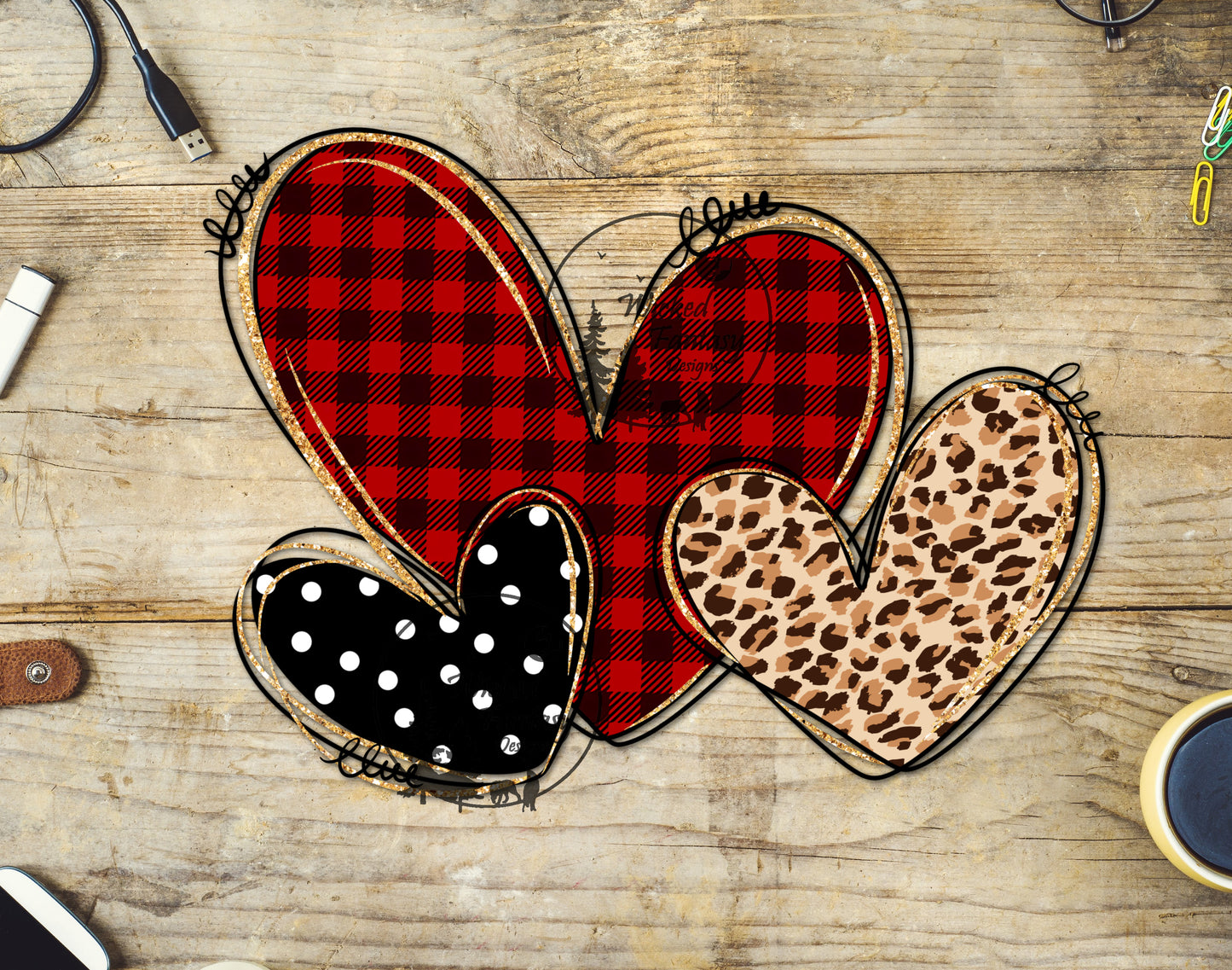 UVDTF Decal Buffalo Plaid Leopard Print Polka Dot Hearts