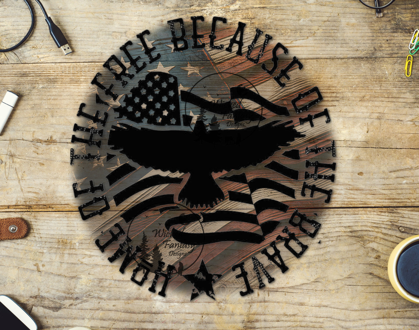 UVDTF Decal Land of the Free Because of the Brave Patriotic Flag