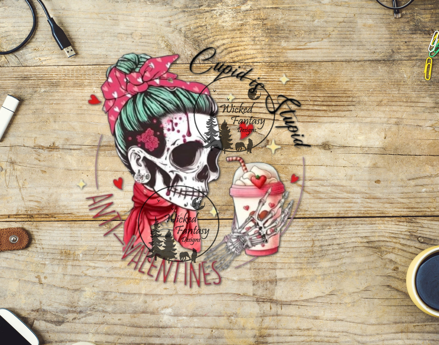 UVDTF Decal Cupid Is Stupid Anti-Valentines Day Skeleton