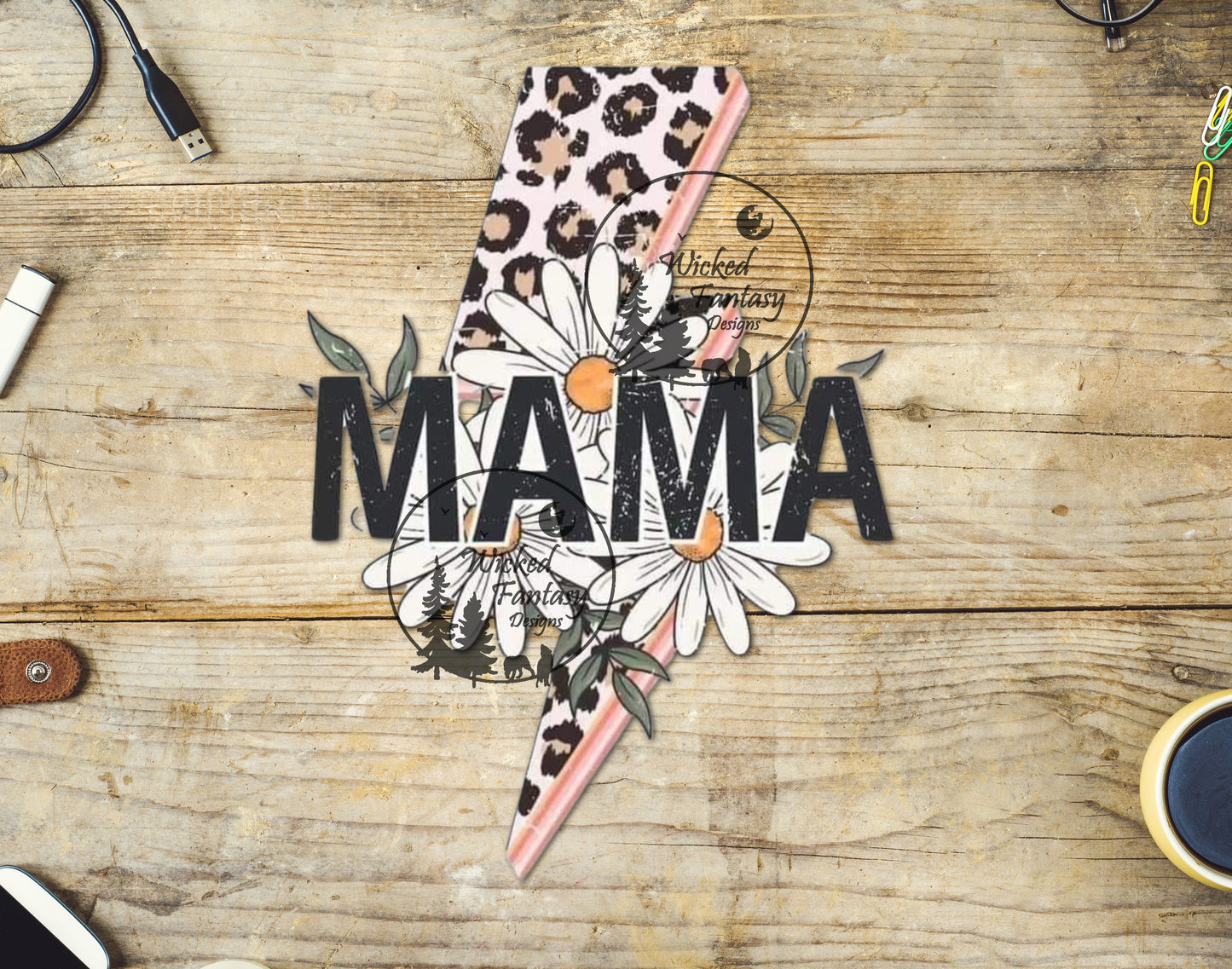 UVDTF Decal Mama Pink Leopard and Flowers