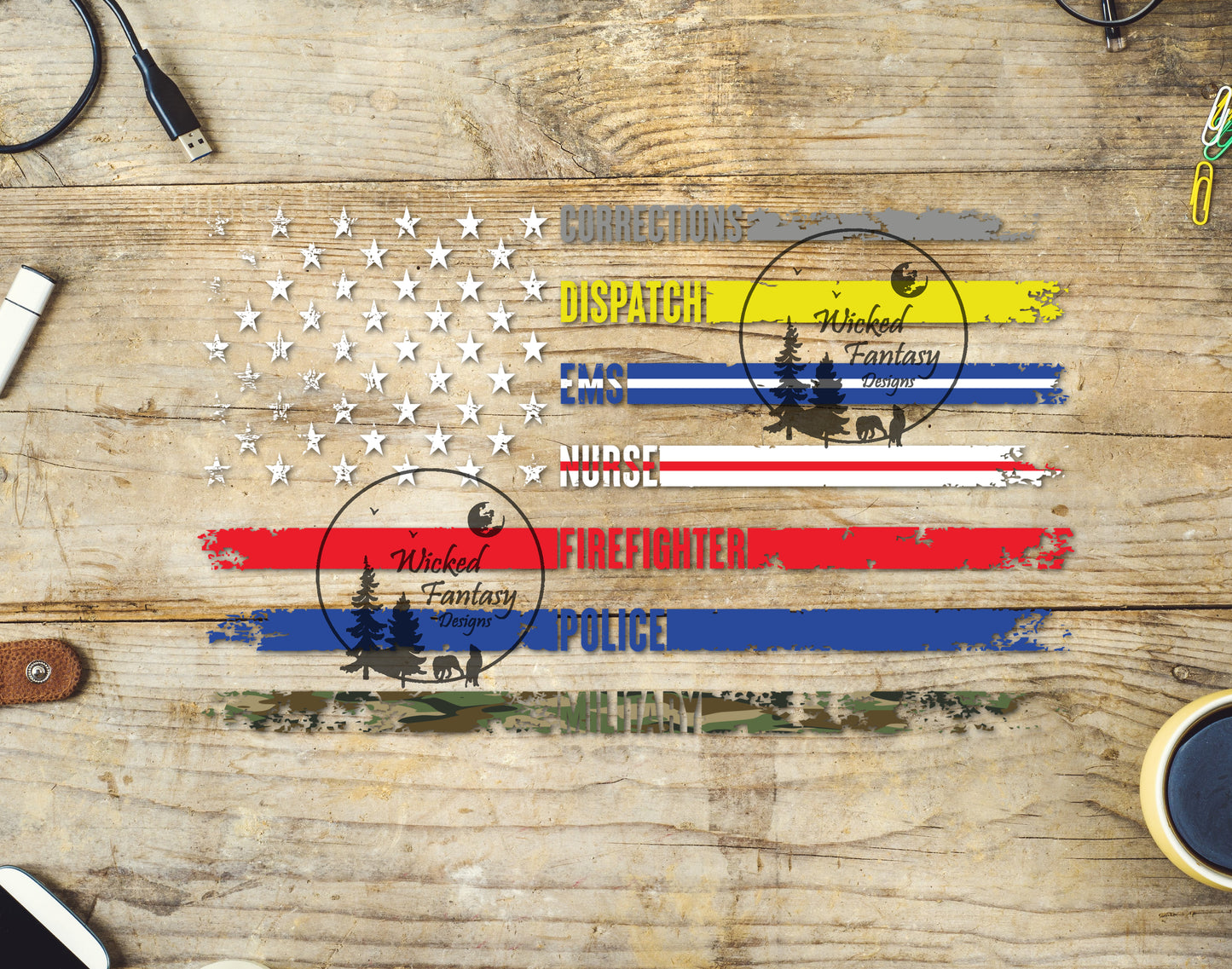 UVDTF Decal American Flag Corrections Dispatch EMS Nurse Firefighter Police Military