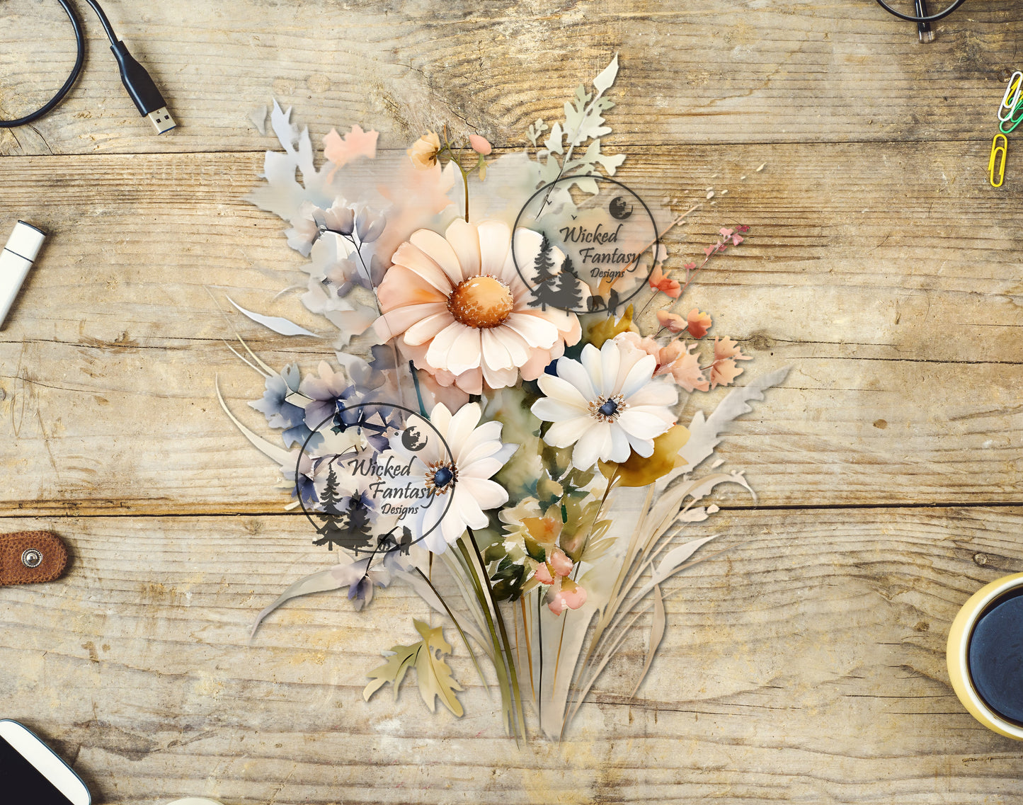 UVDTF Decal Tumbler Element Large Daisy Bouquet 4''x5'' Wildflowers