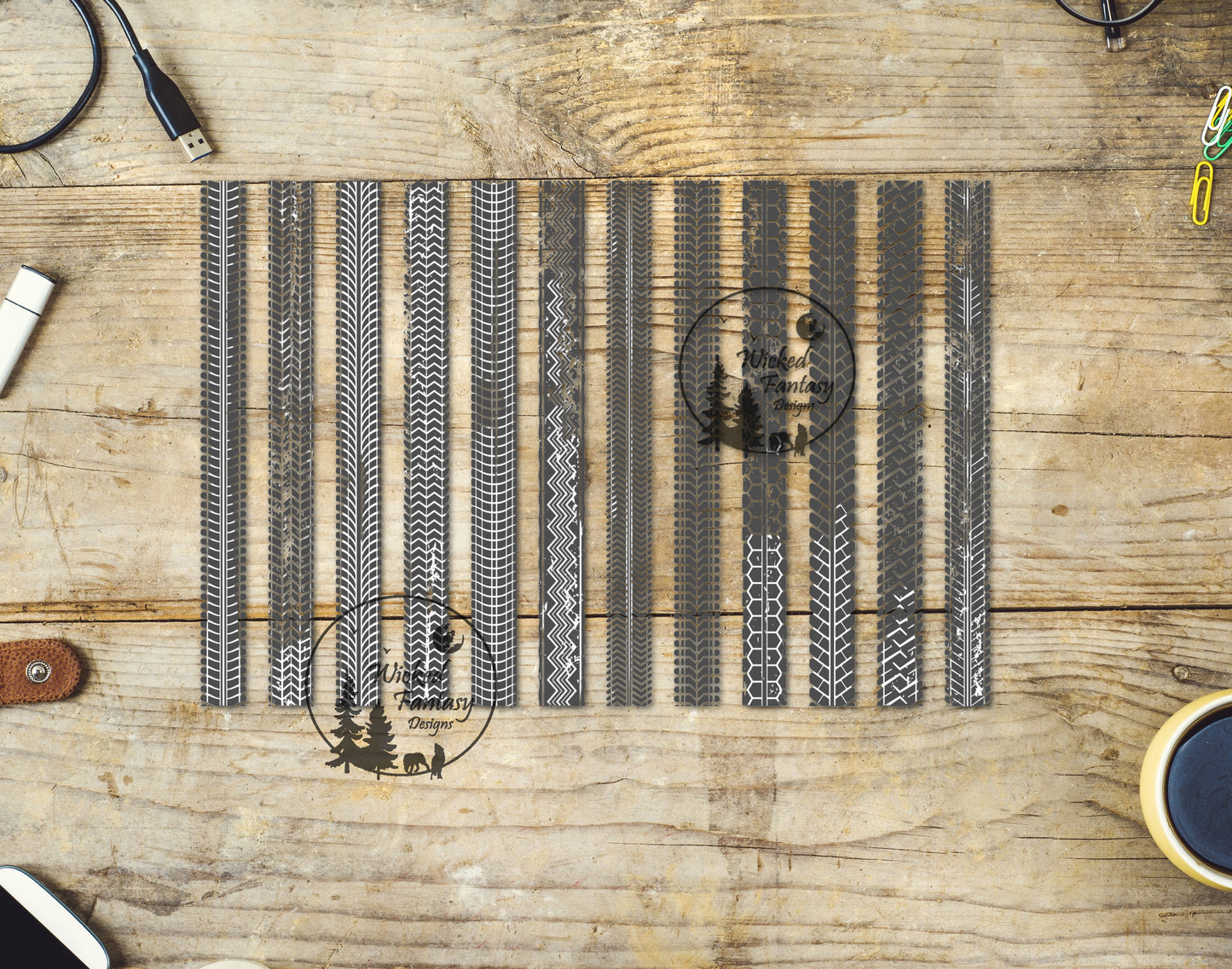 UVDTF Tire Tracks Straight Tumbler Element Decals 10"x6"