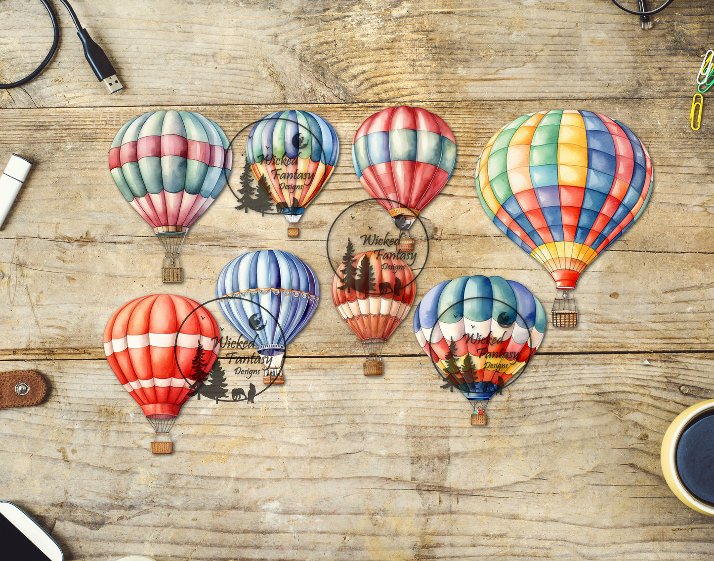 UVDTF Decal Hot Air Balloon Tumbler Elements 8.5"x5.5"