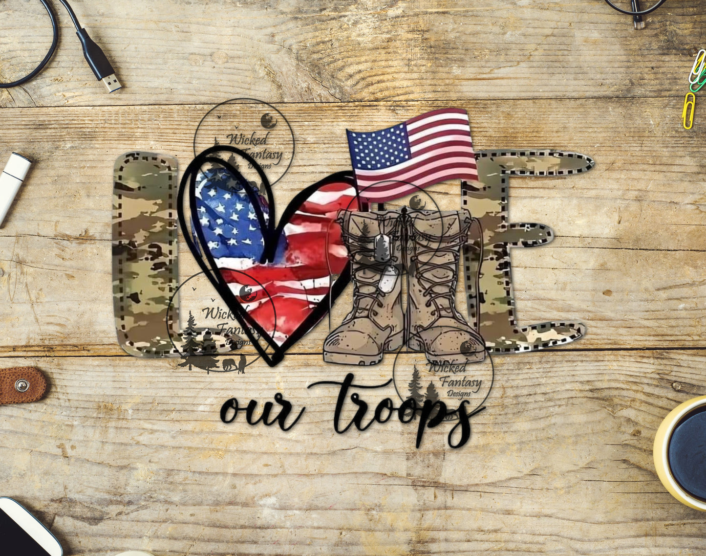 UVDTF Love Our Troops Patriotic US Flag