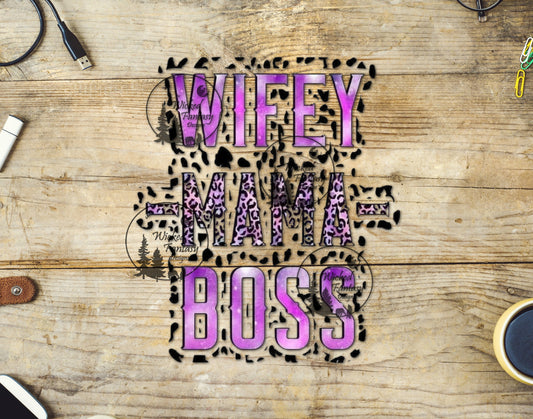 UVDTF Wifey Momma Boss Leopard Print