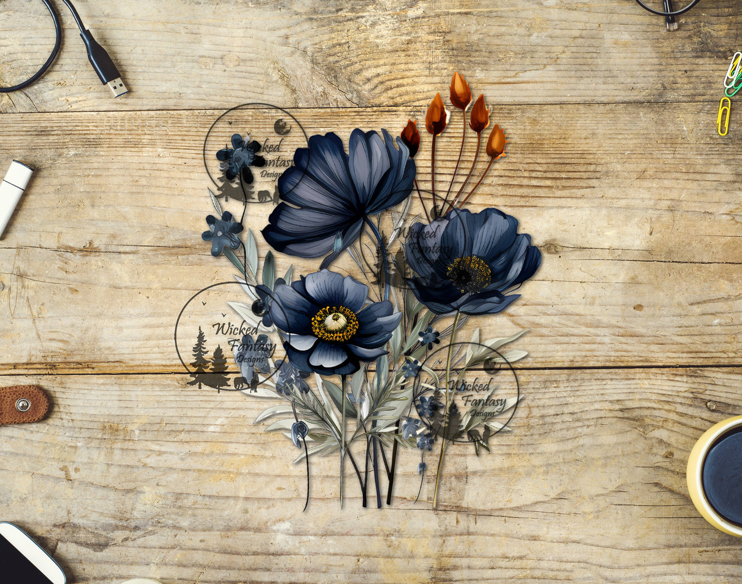 UVDTF Navy Flower Bouquet Arrangement