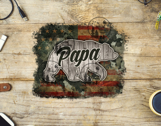 UVDTF Papa Bear US Flag Camo Rustic