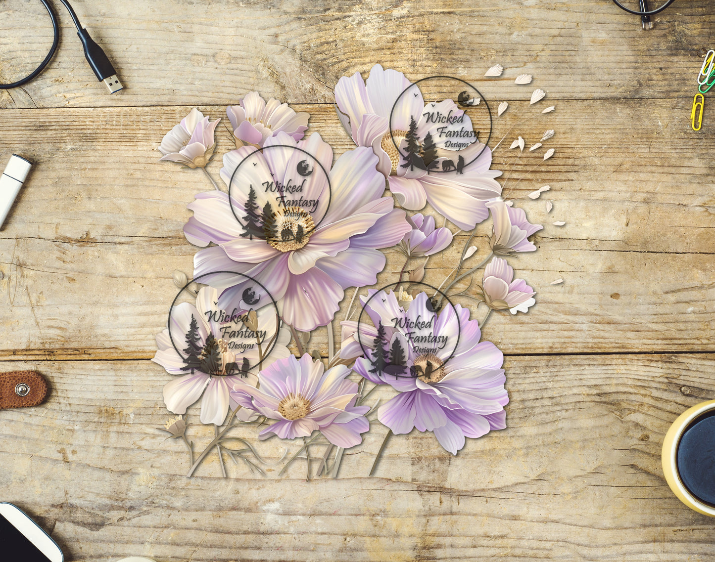 UVDTF Lavender Cream Flower Bouquet Arrangement