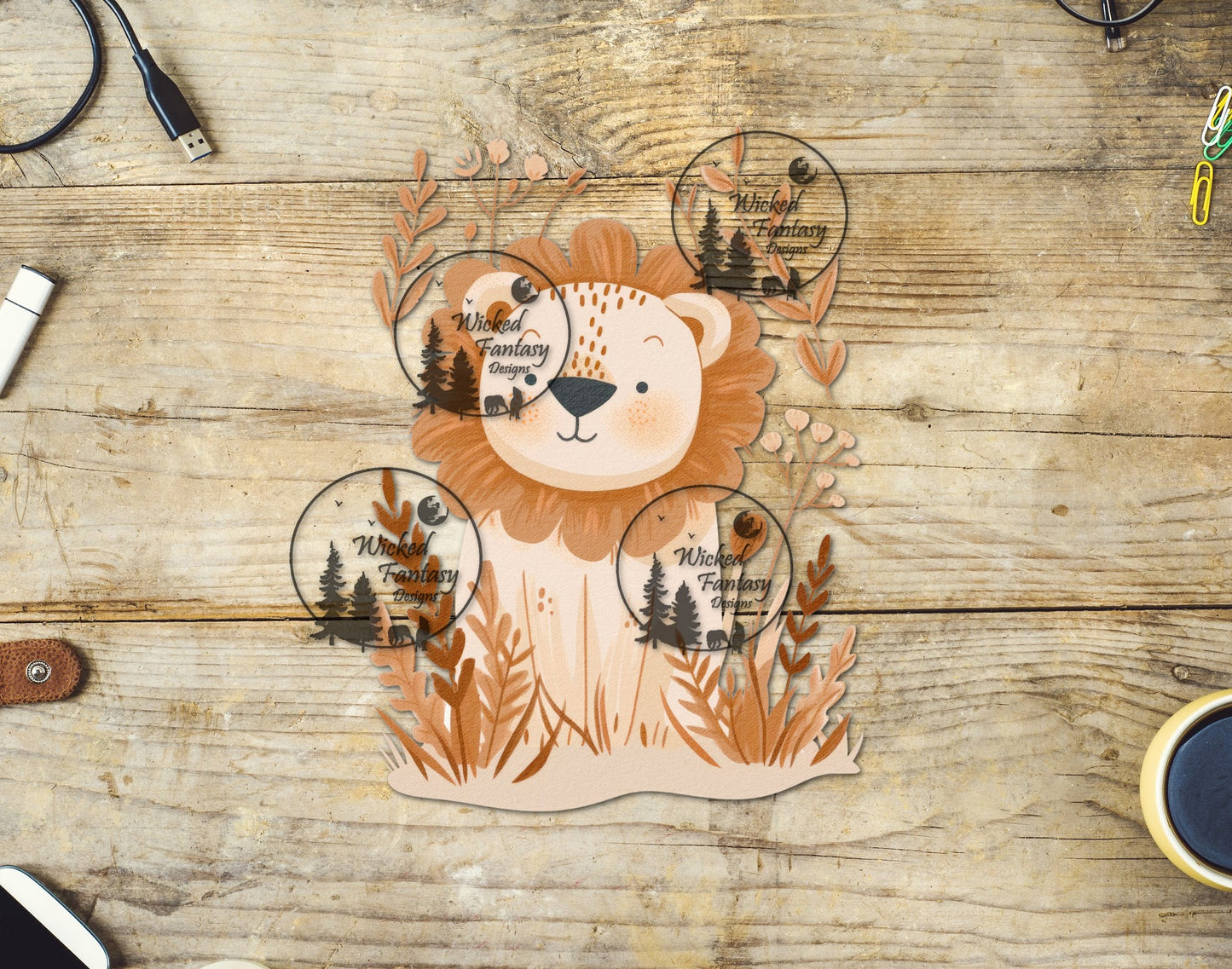 UVDTF Watercolor Lion Savanna Safari