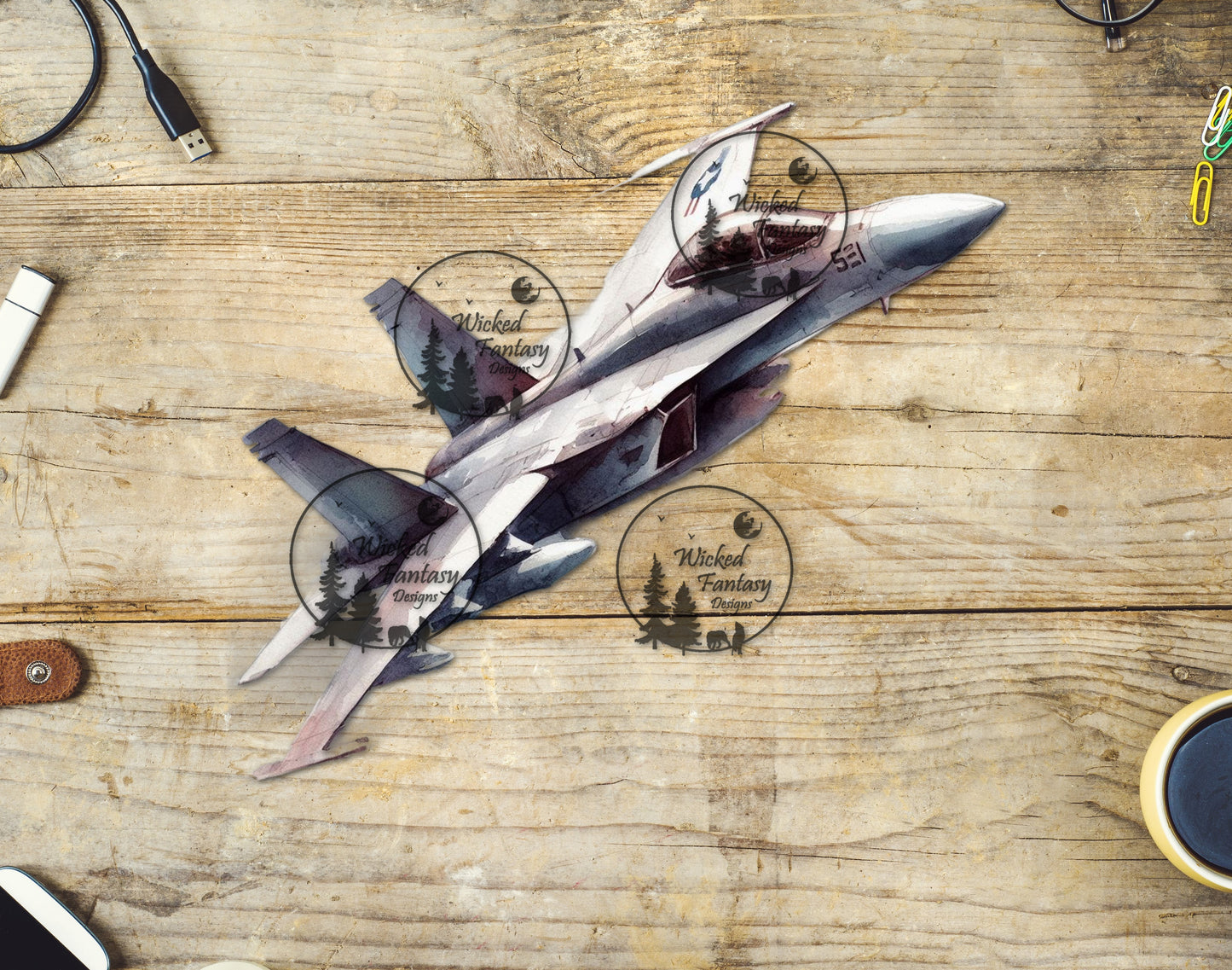 UVDTF Watercolor Fighter Jet