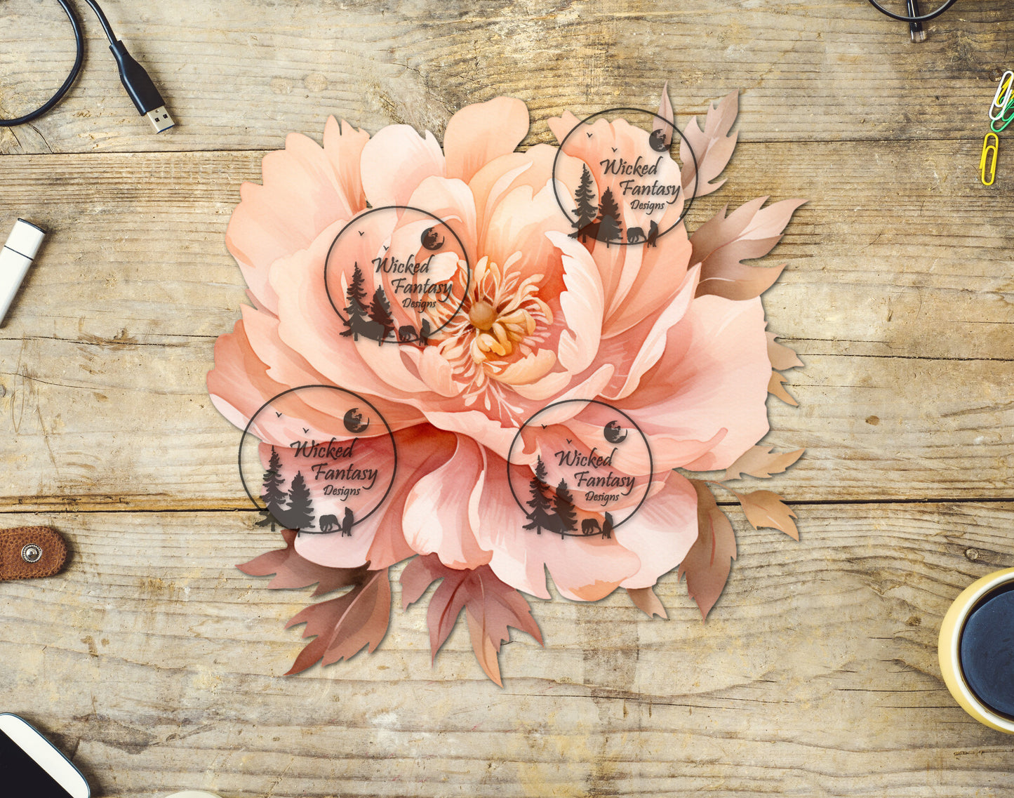 UVDTF Pink and Coral Peony Flower Bouquet Arrangement