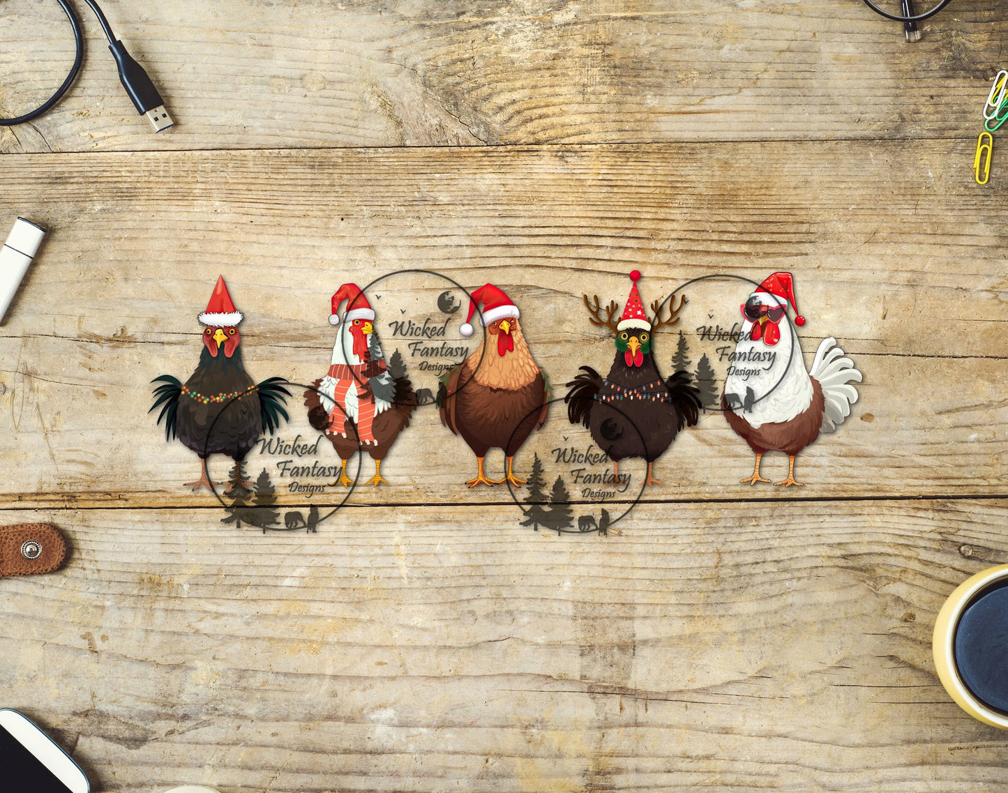 UVDTF Five Christmas Chickens Tumbler Element 16oz 40oz Wrap