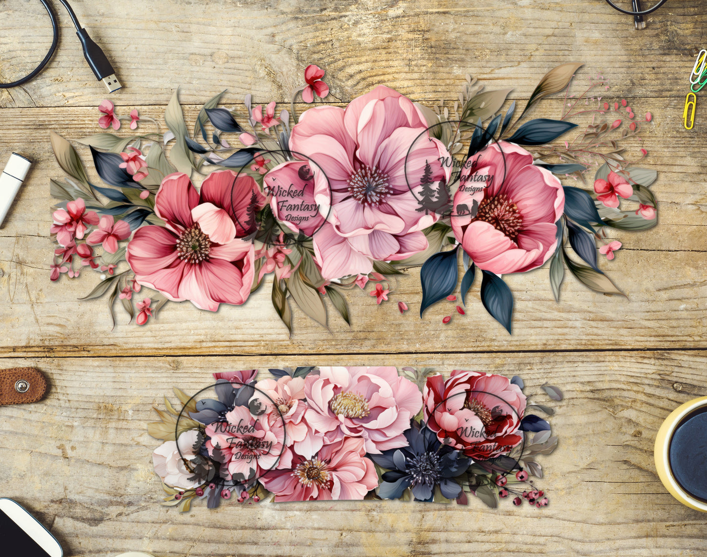 UVDTF Element 16oz 40oz Element Wrap Pink Watercolor Flowers