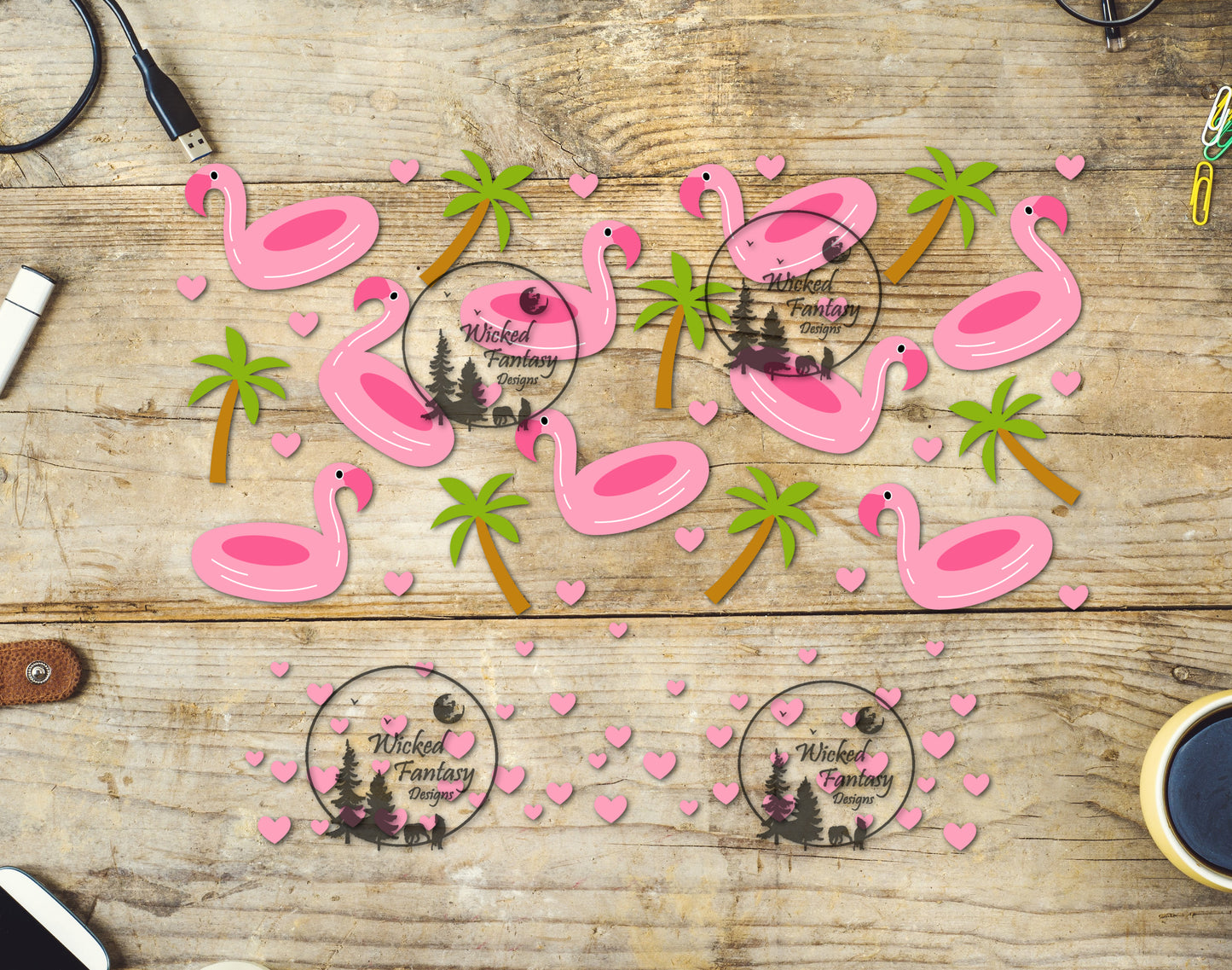 UVDTF Element 16oz 40oz Tumbler Wrap Flamingos and Palm Trees