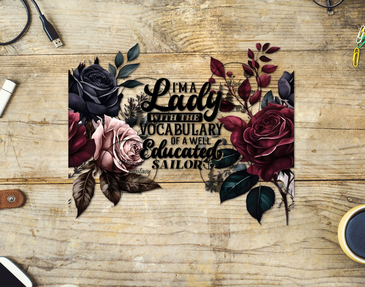 UVDTF Decal Tumbler Element Tumbler Wrap Lady with Vocabulary of Sailor`