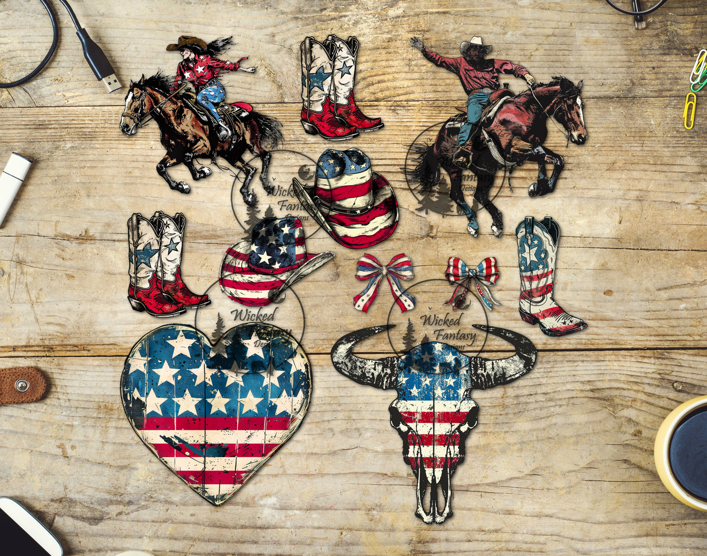 UVDTF Decal Tumbler Element Patriotic Western Rodeo 8.5"x9"