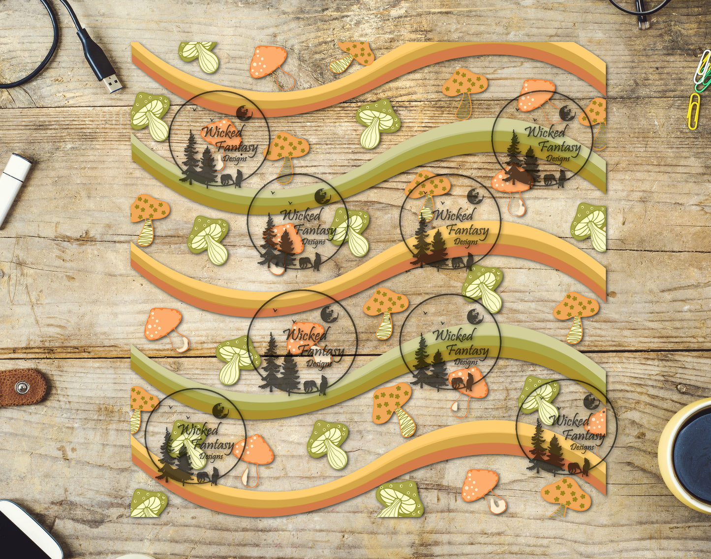 UVDTF Decal Sheet Retro Wavy Mushrooms Elements