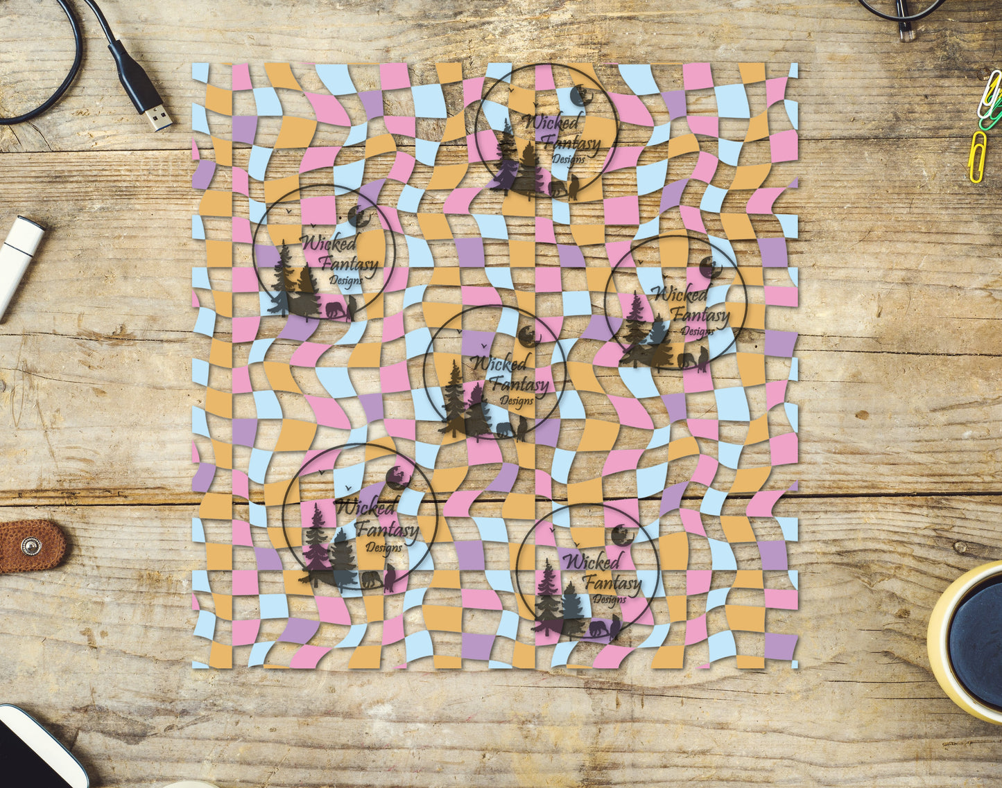 UVDTF Decal Sheet Retro Wavy Pastel Checkerboard Elements
