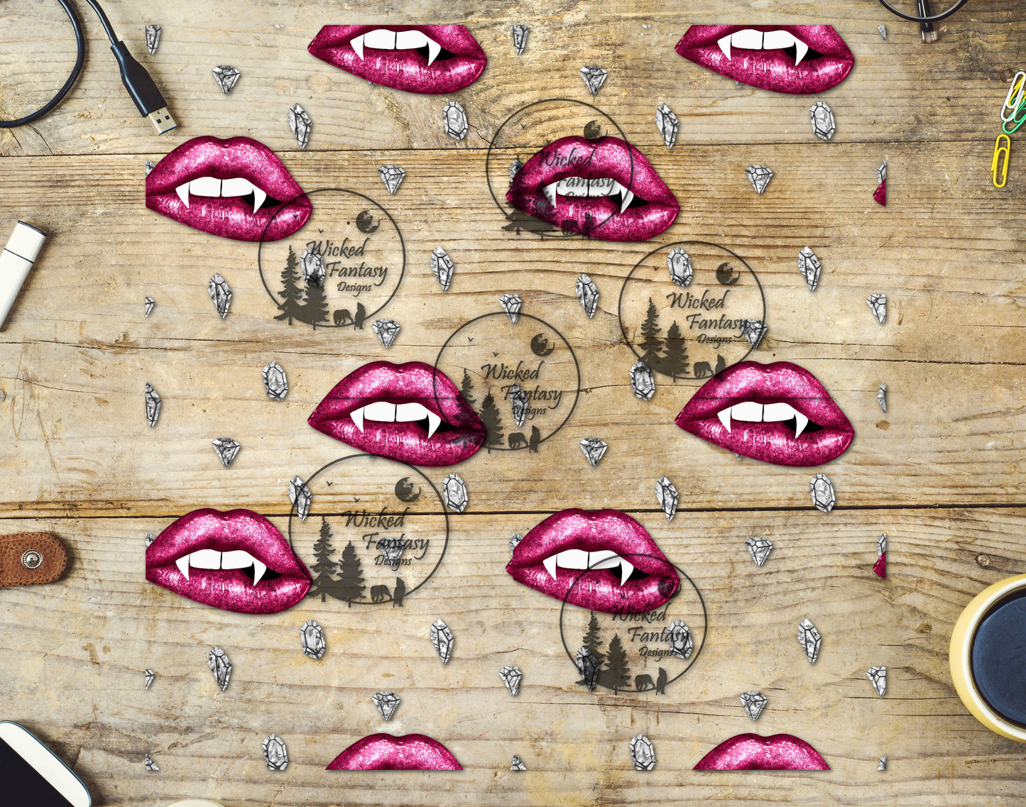 UVDTF Decal Sheet Vampire Lips and Diamonds Elements