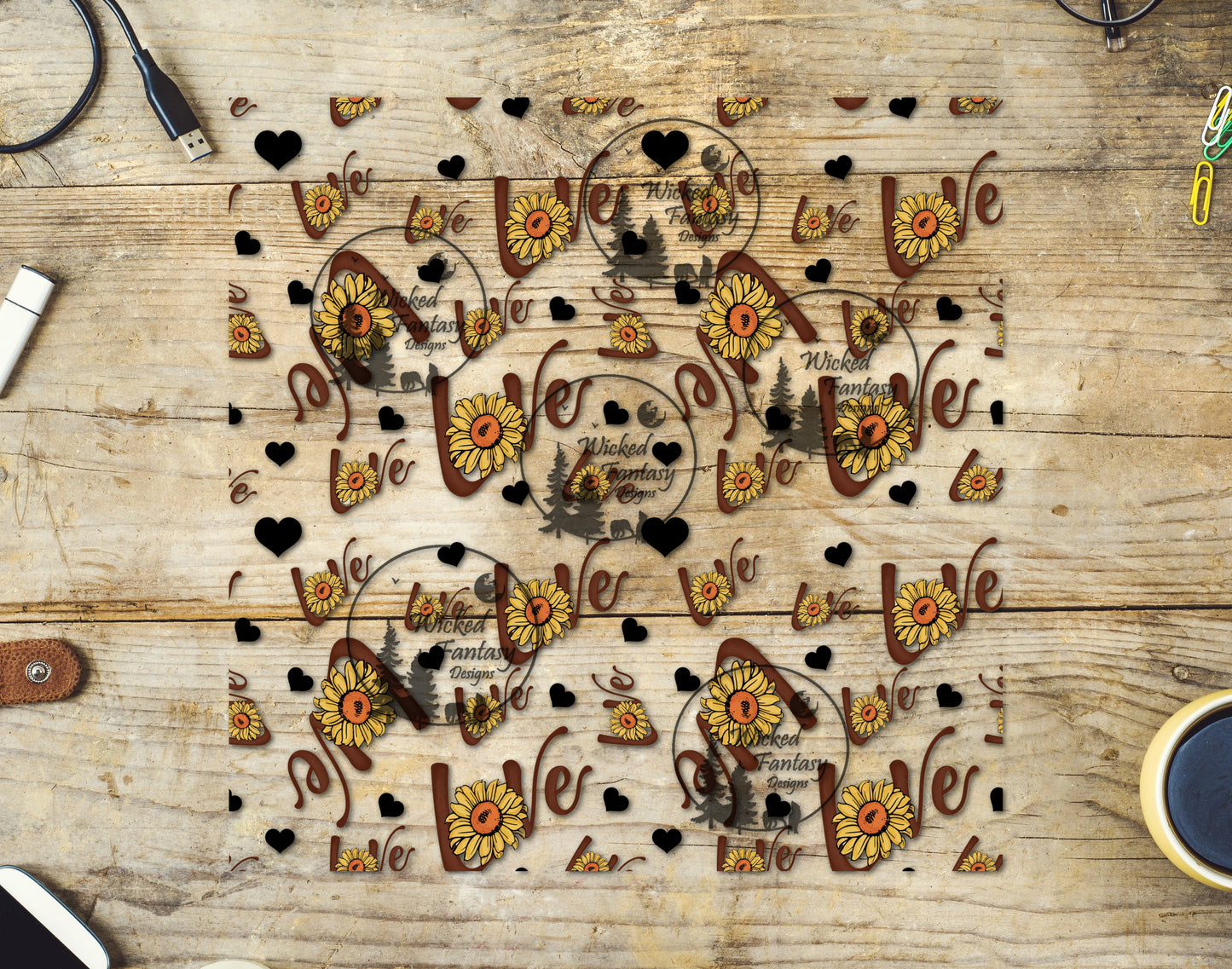 UVDTF Decal Sheet Western Sunflower Love Elements