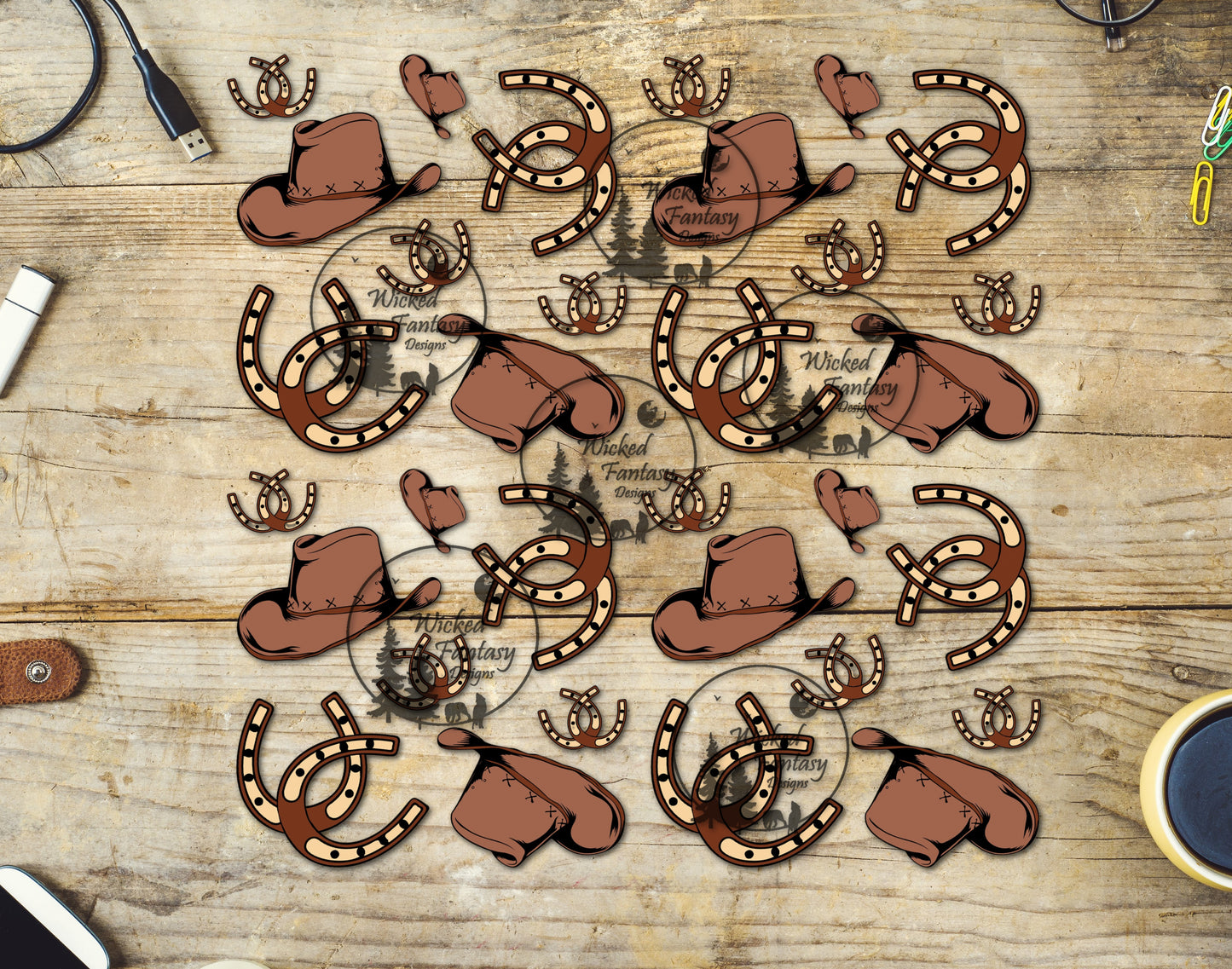 UVDTF Decal Sheet Western Cowboy Hat 'n Horse Shoe Elements