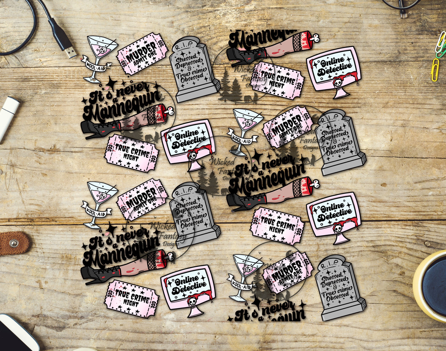 UVDTF Decal Sheet True Crime Cartoon Elements