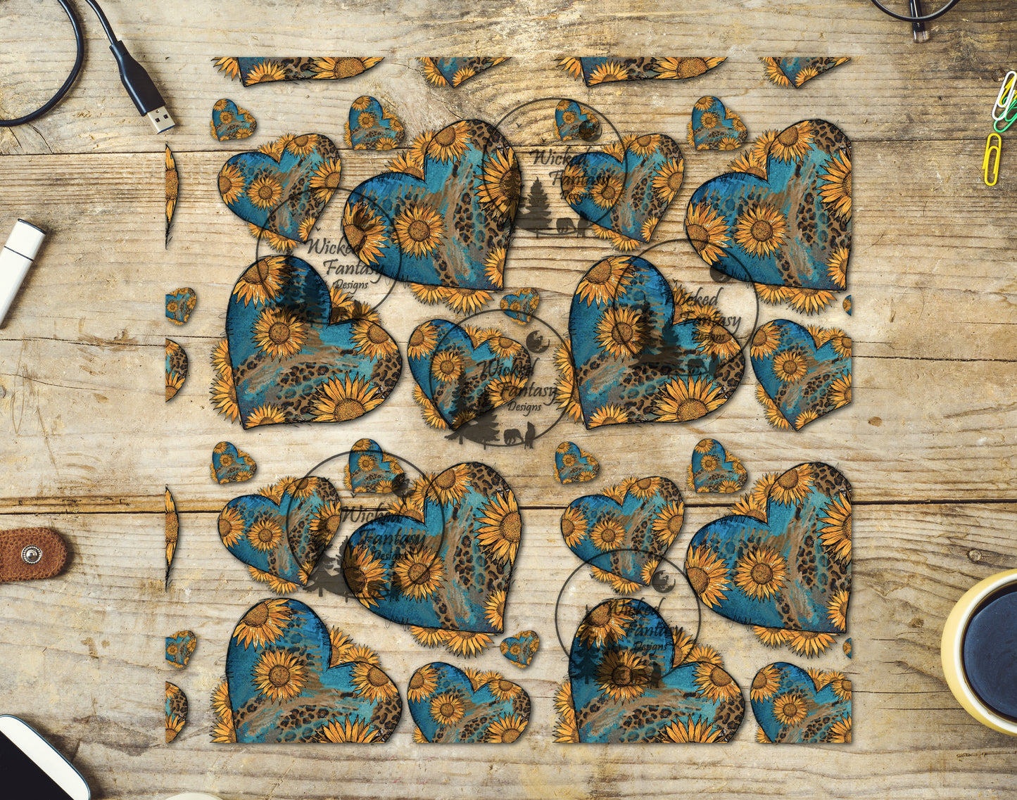 UVDTF Decal Sheet Sunflower Hearts Elements