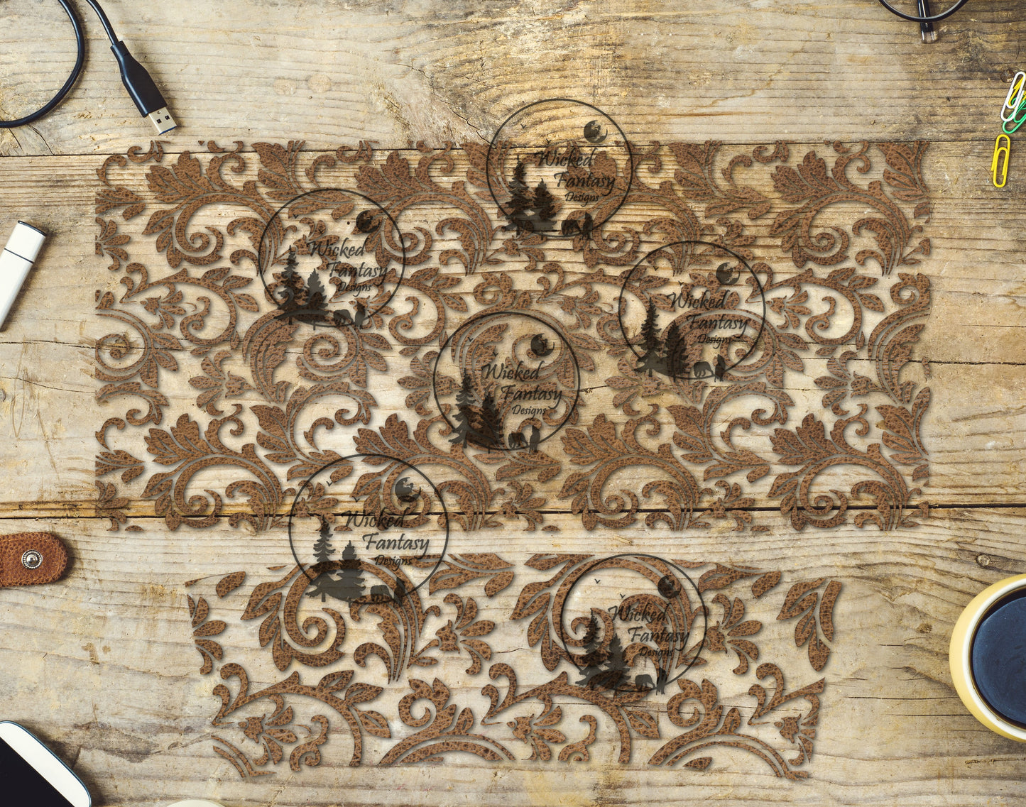 UVDTF Tooled Leather Chocolate 16oz 40oz Tumbler Wrap Element