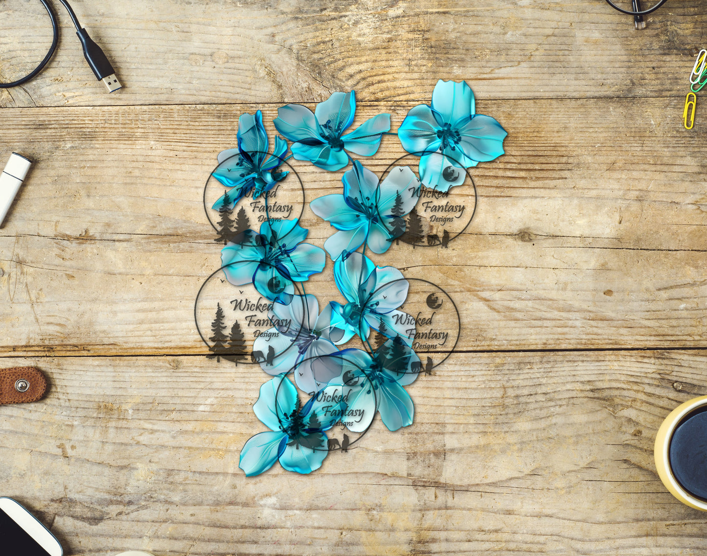 UVDTF Aqua Bright Teal Flower Arrangement