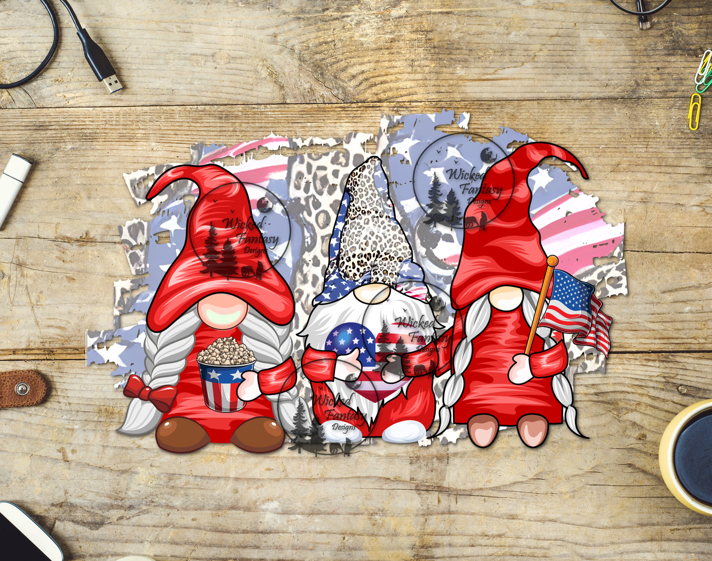UVDTF Decal Patriotic Red White and Blue Gnomes