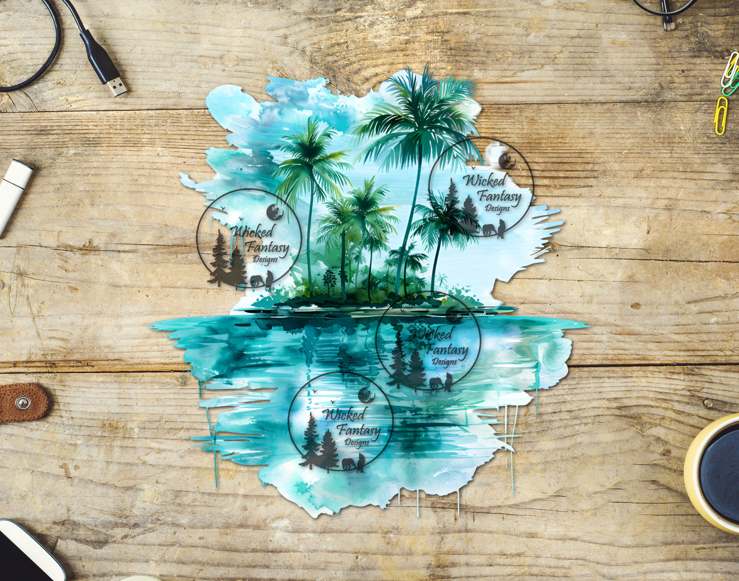 UVDTF Aqua Teal Beach Island Tropical Scene