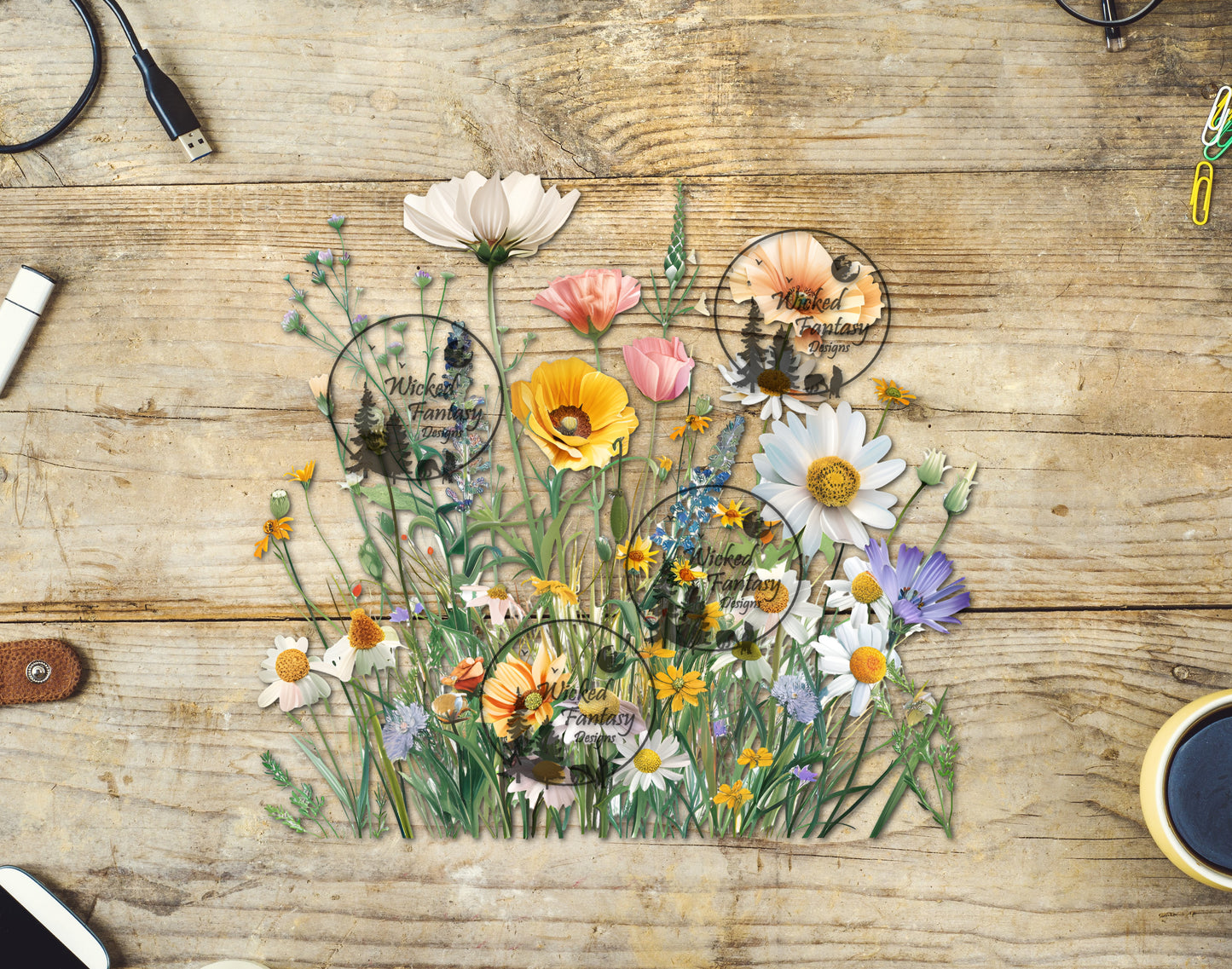 UVDTF Yellow and White Wild Flowers