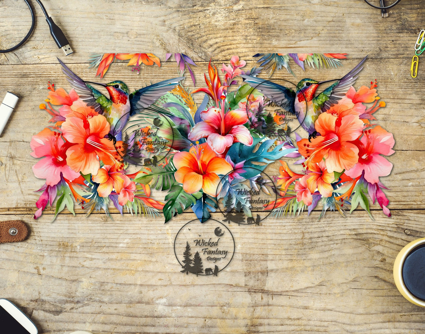 UVDTF Humming Birds with Pink and Orange Flowers 16oz 40oz