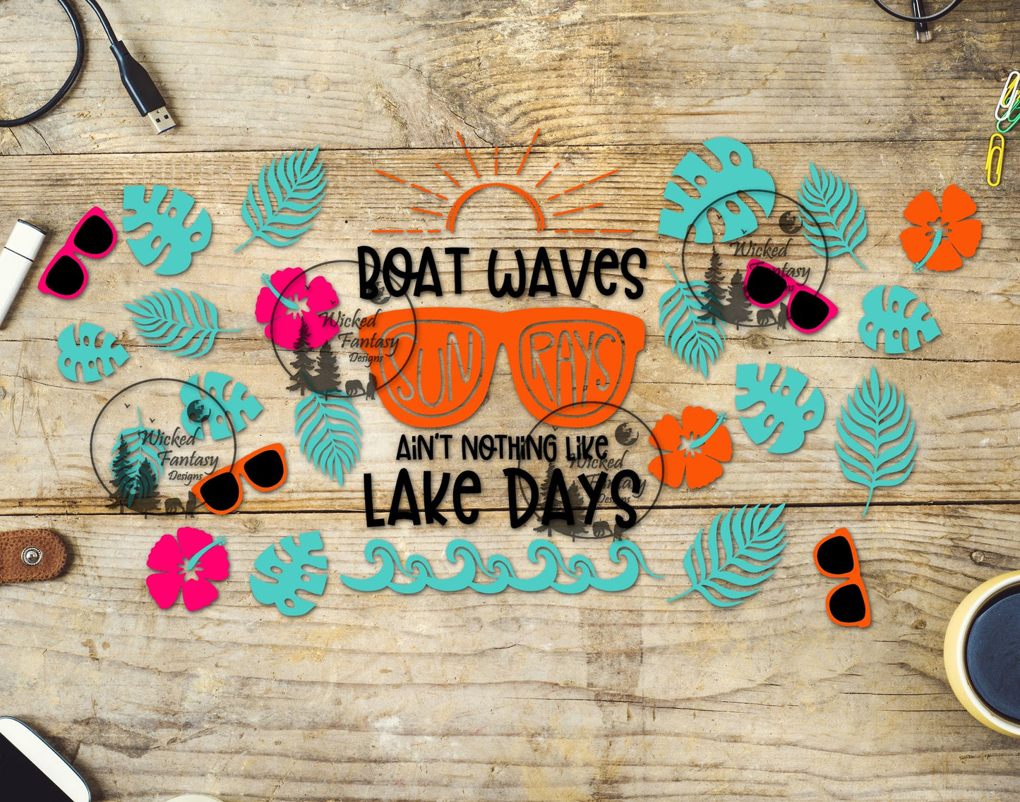 UVDTF Decal Tumbler Element 40oz Top Wrap Boat Waves Sun Rays Lake Days