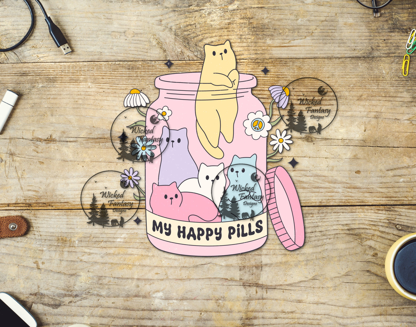 UVDTF Cats My Happy Pills Funny Sarcastic