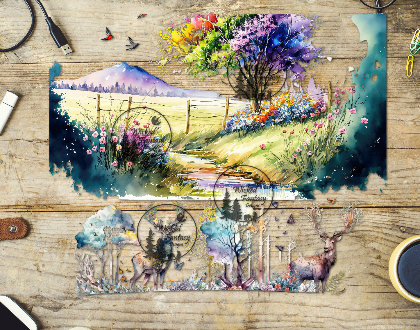 UVDTF Decal Element 40oz Tumbler Wrap Watercolor Meadow
