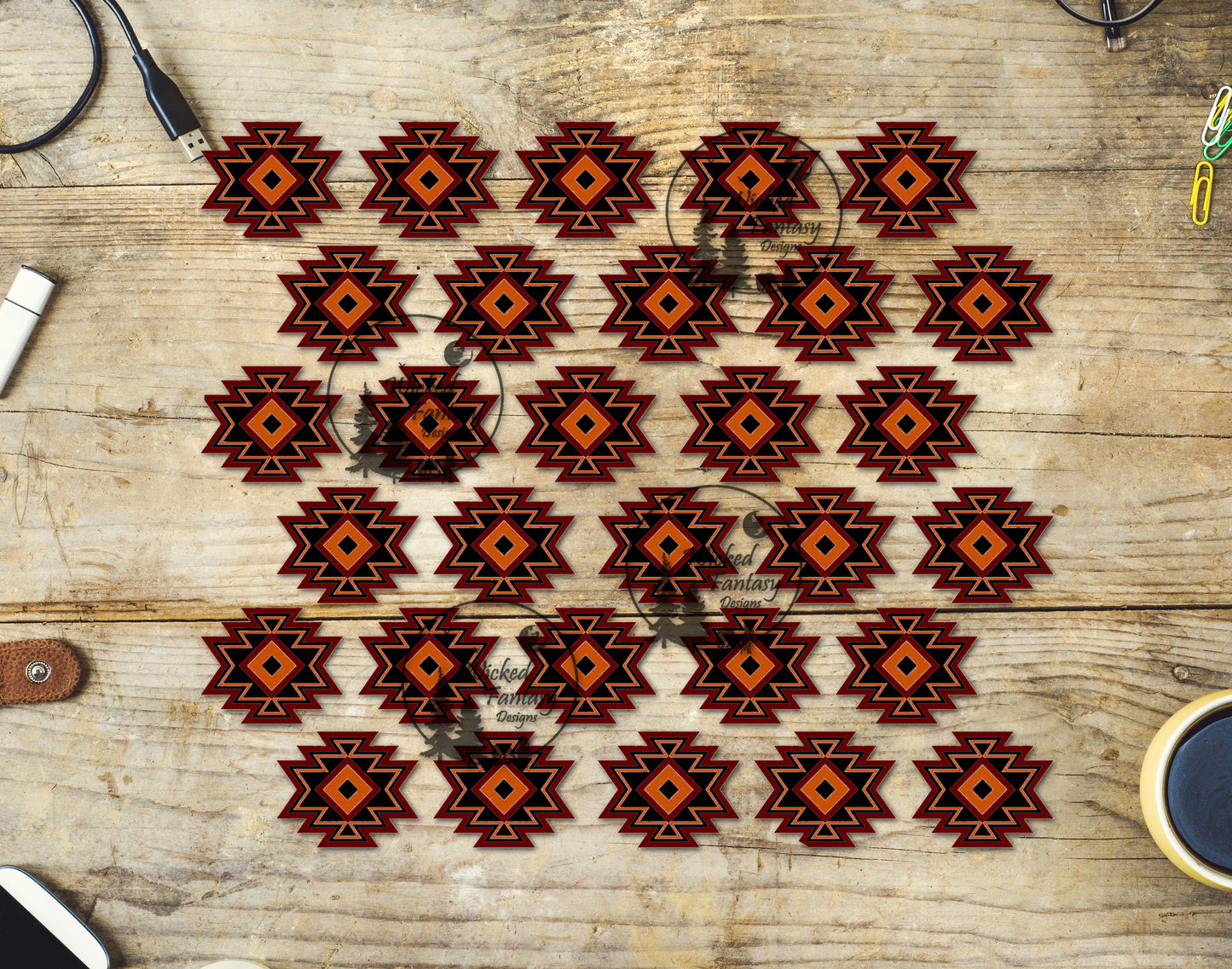 UVDTF Decal Sheet Burgundy Rust Orange Western Elements