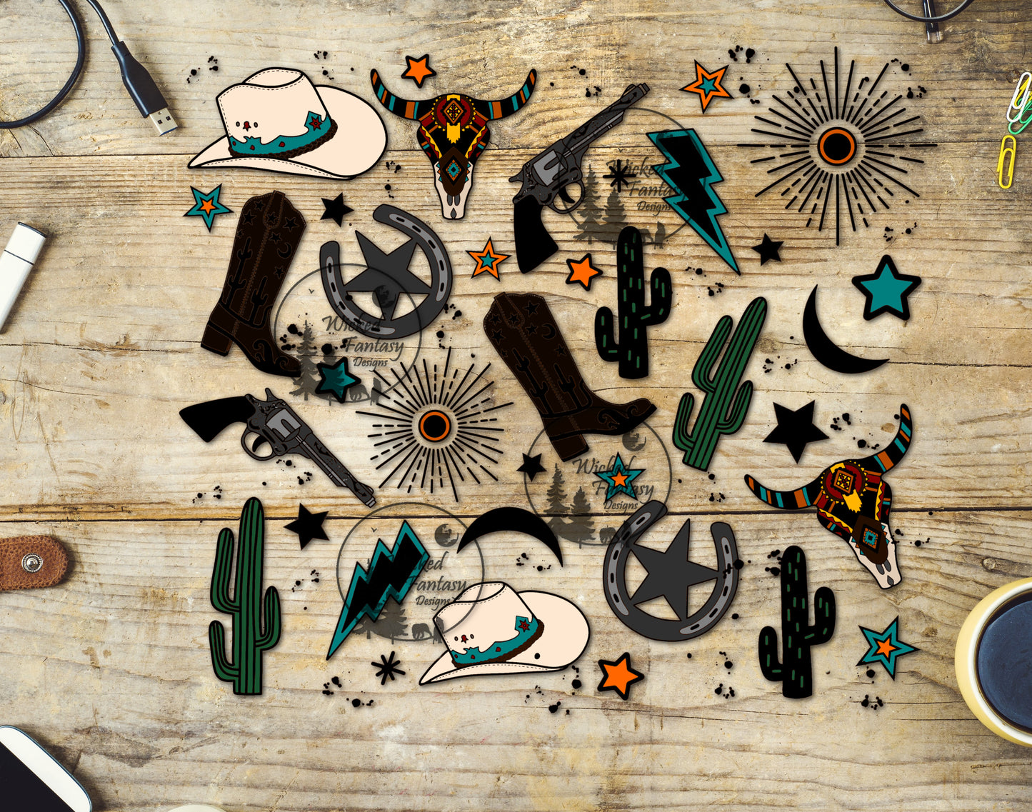 UVDTF Decal Sheet South Western Elements Zoomed
