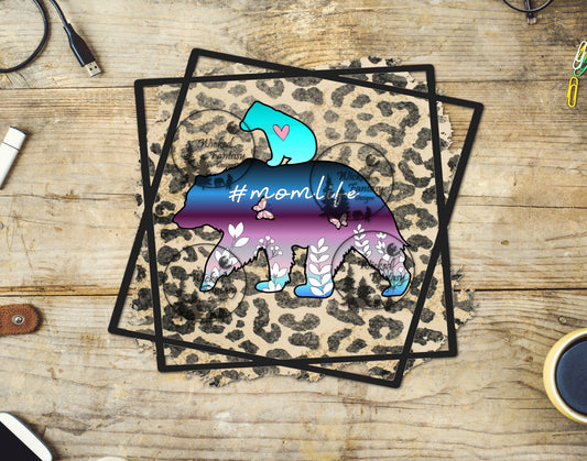 UVDTF Moma Bear Leopard Print Purple and Aqua mom life