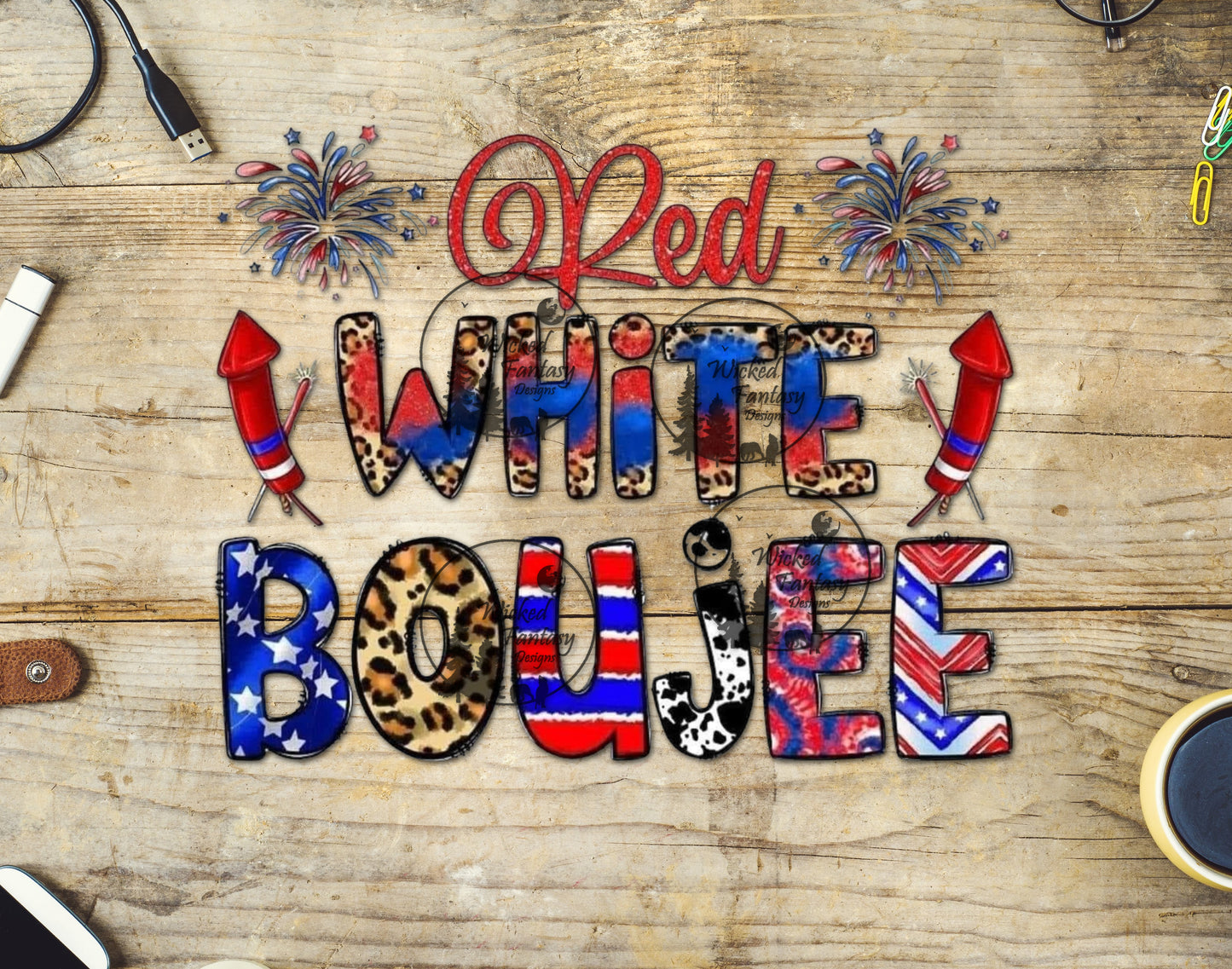 UVDTF Patriotic Red White and Boujee Fireworks