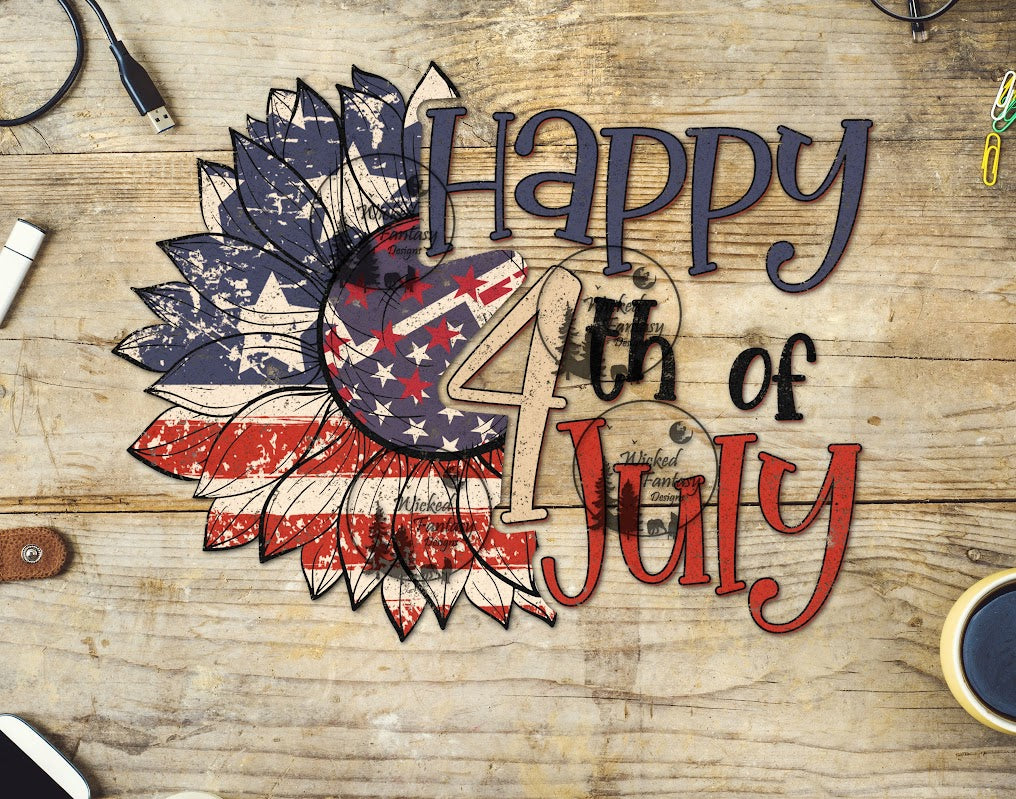 UVDTF Happy 4th Flower American Flag Patriotic