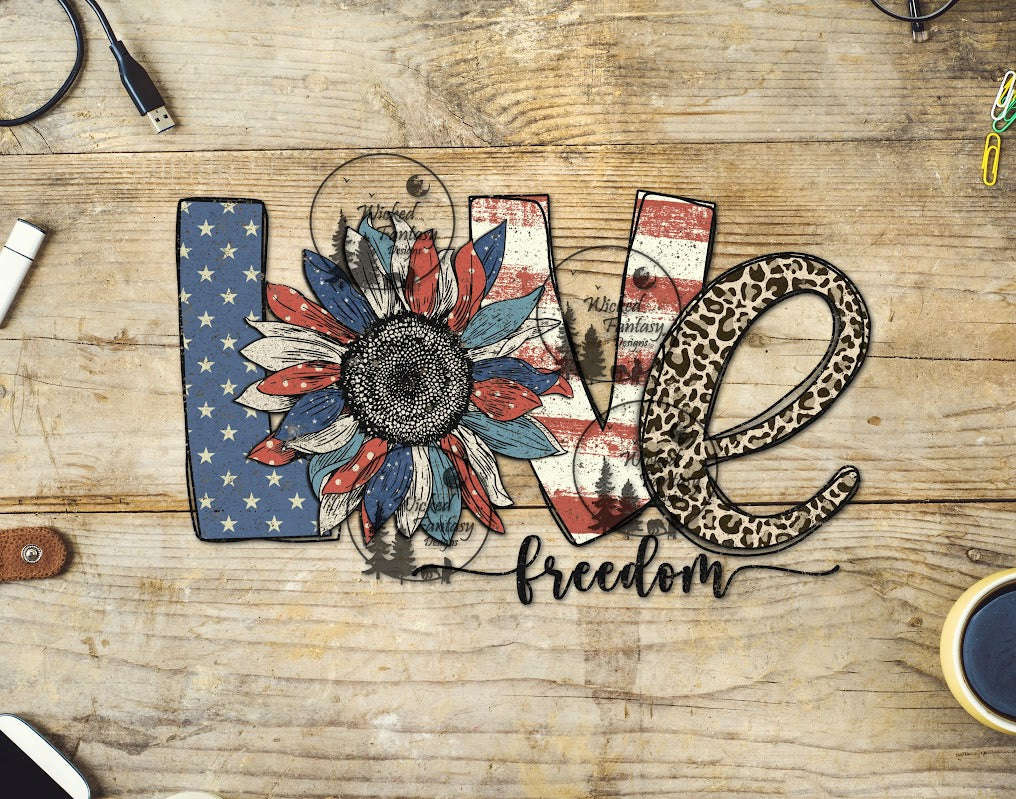 UVDTF Love Freedom American Flag Patriotic