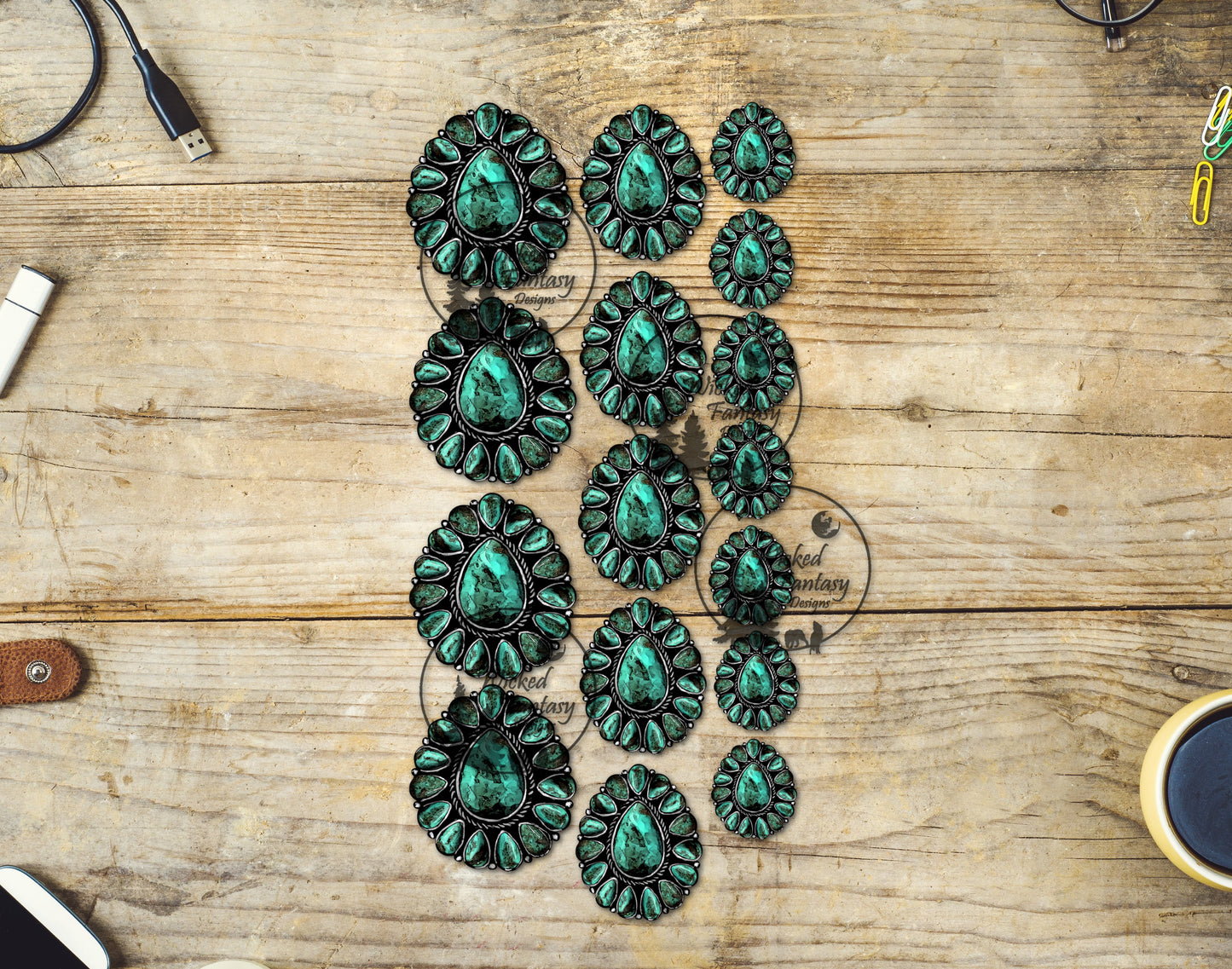 UVDTF Decal Tumbler Element Western Conchos Rustic Teardrop Turquoise