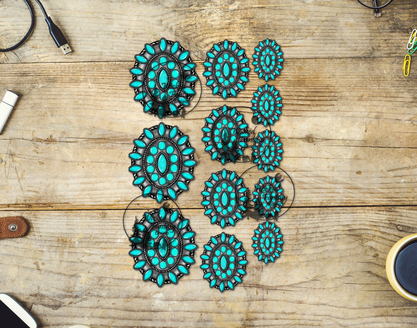 UVDTF Decal Tumbler Element Western Conchos Oval Turquoise