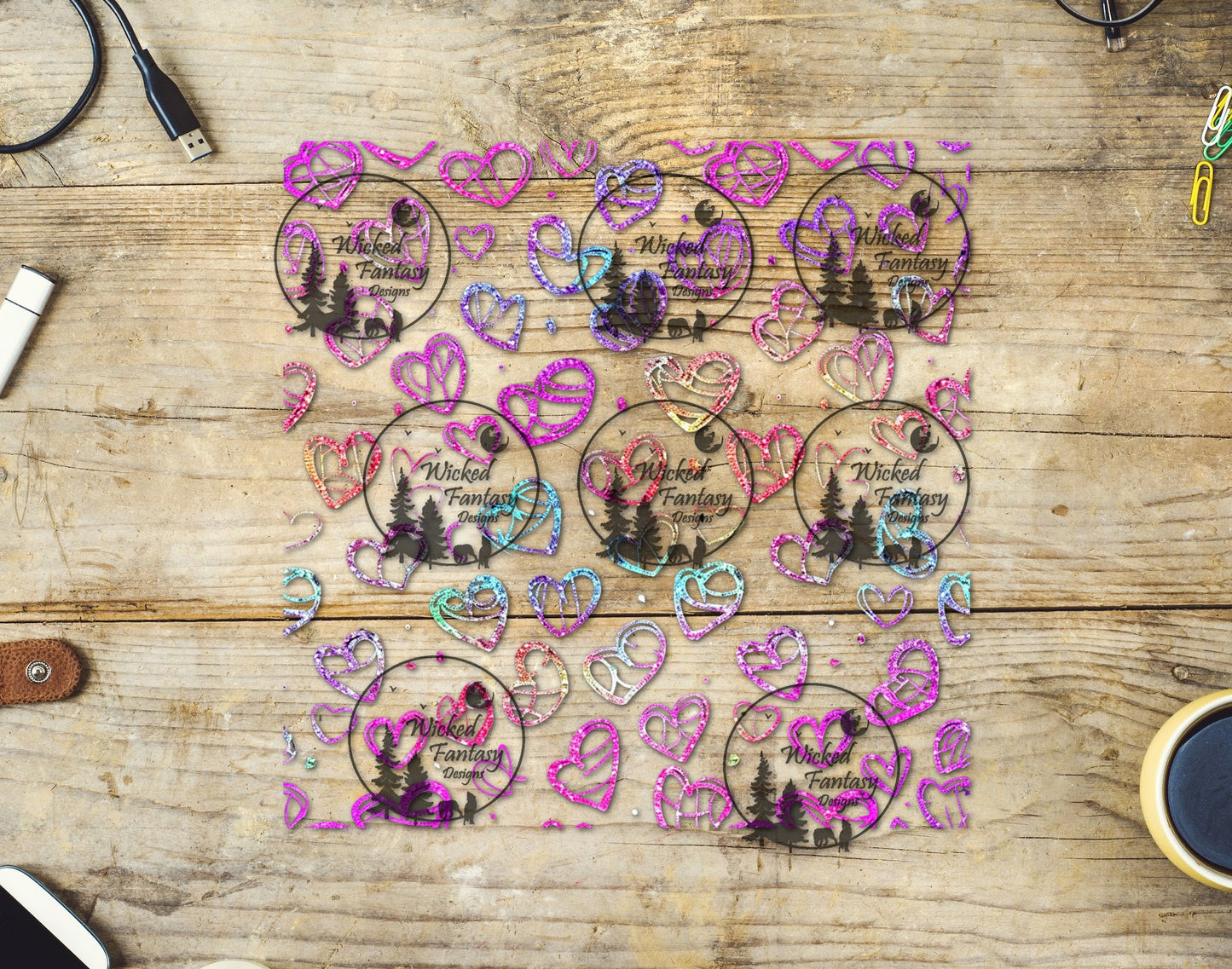 UVDTF Element Faux Glitter Heart Outlines