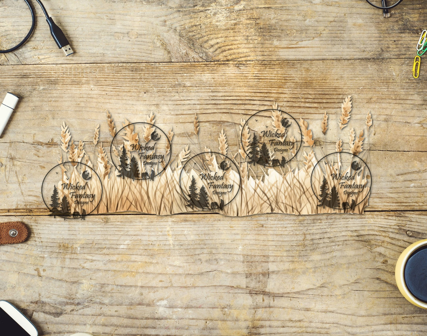 UVDTF Decal Tumbler Element Tan Grass Border